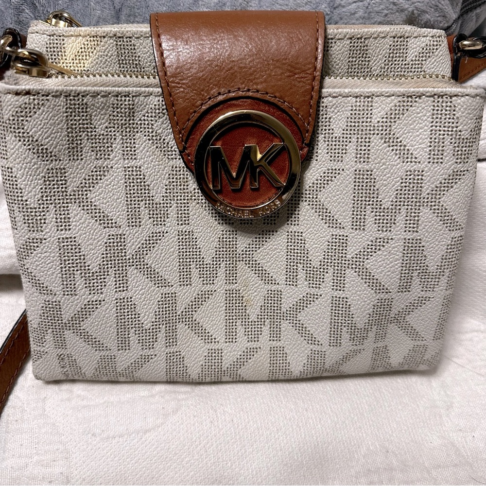 Michael Kors genuine crossbody bag brown and cream color EUC